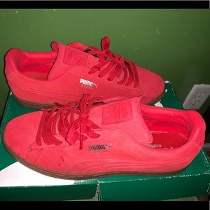 Red suede puma shoe